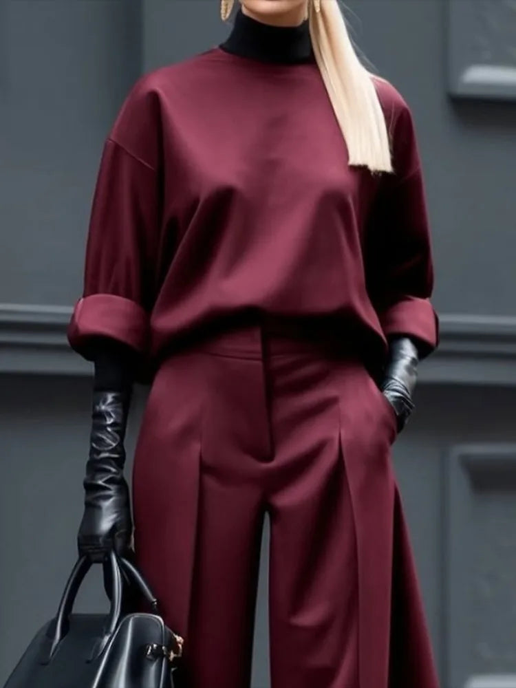 TOP -Burgundy Round Neck Half Sleeves