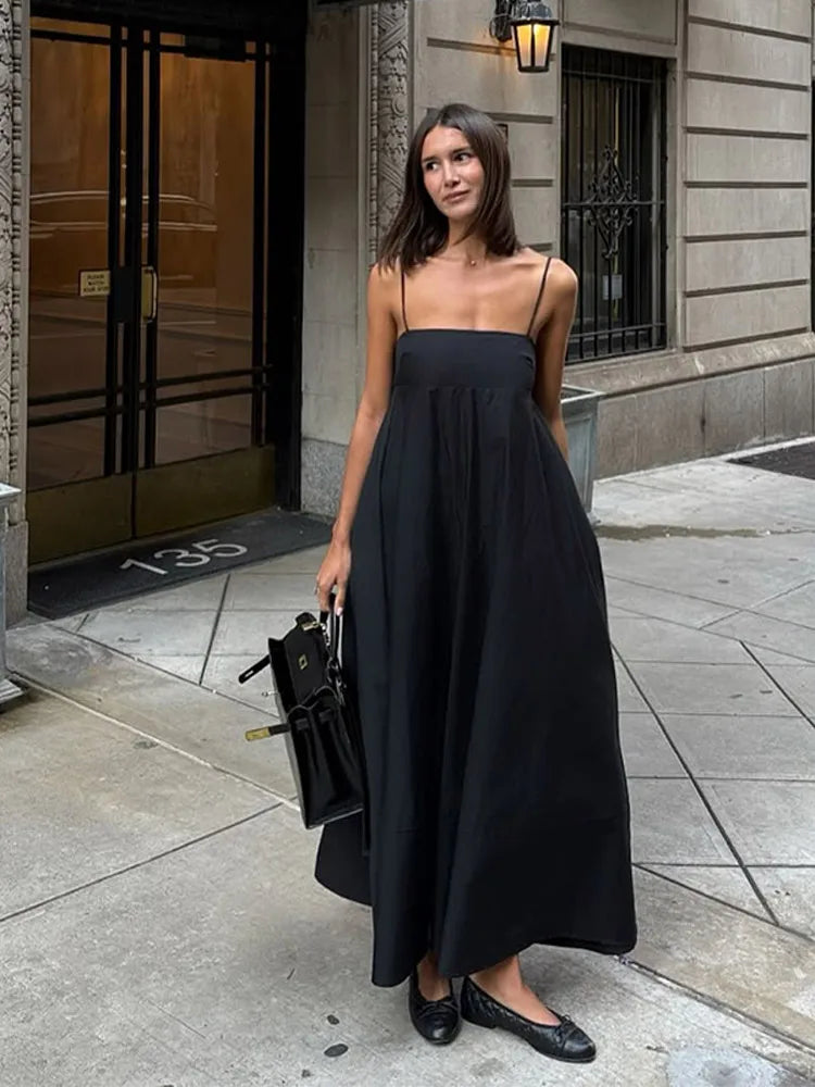 Black Backless Sling Long Dress