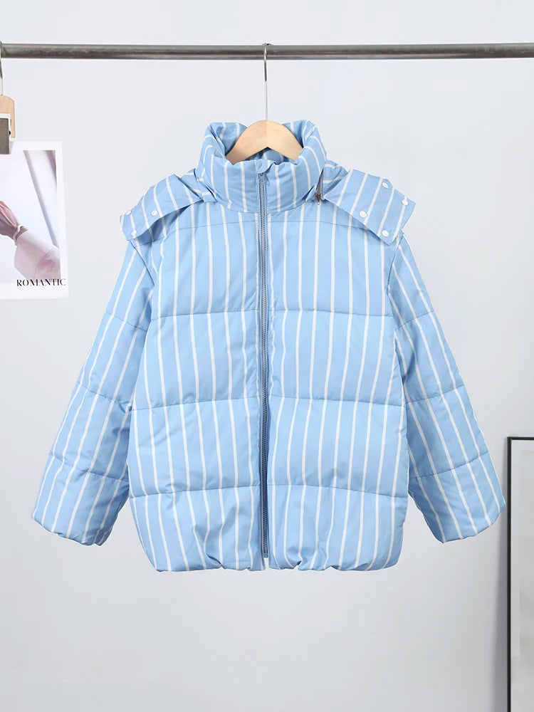 Hooded Cotton Jacket-Zipper Buttons