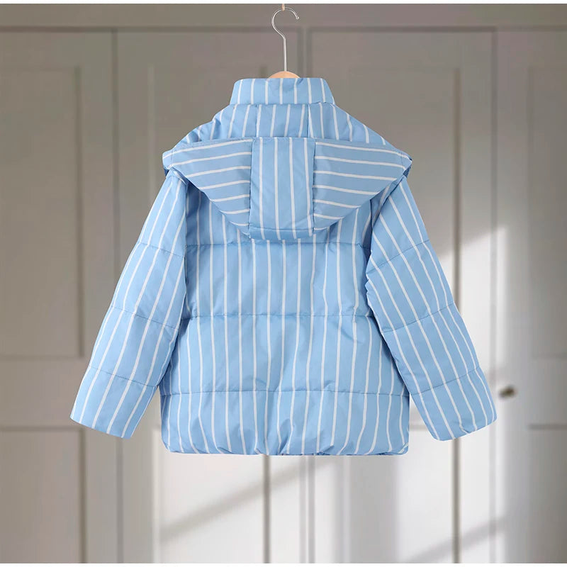 Hooded Cotton Jacket-Zipper Buttons