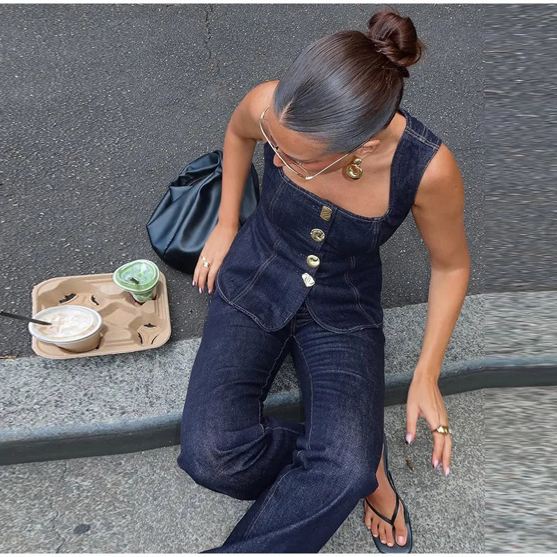 Street -Denim Pants Set