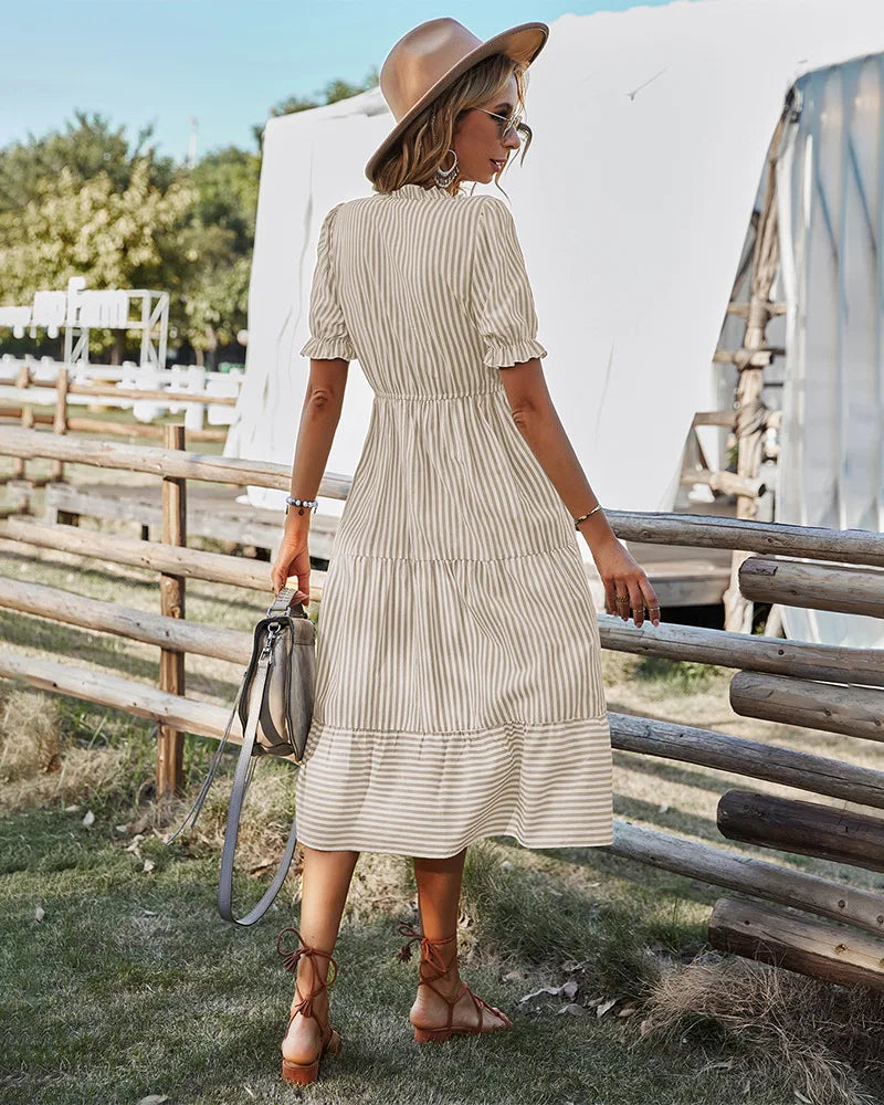 Striped Lantern Sleeve -Summer Dress
