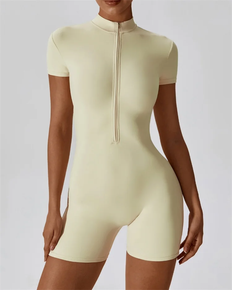 one-piece yoga suit with stand up collar