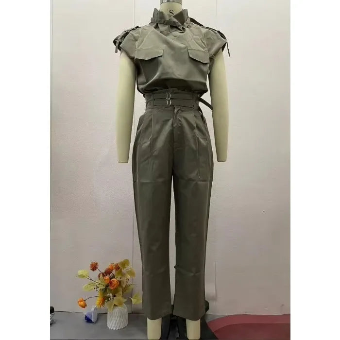 Two Piece Sets - Belt Decorative Pants Set