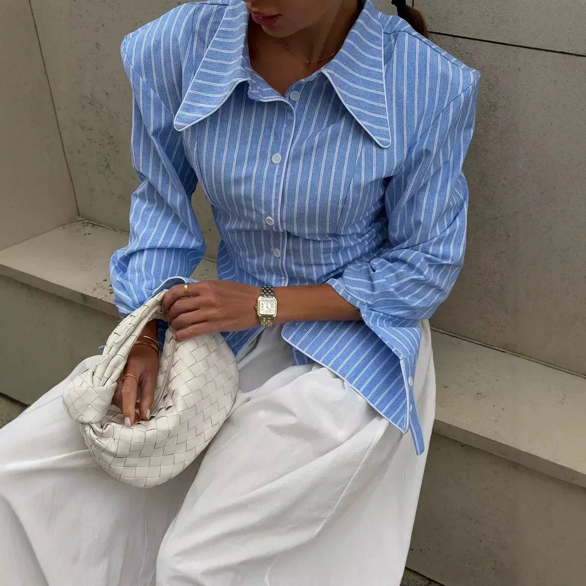 Stripe Slim Shirt -  Trendy Street Blouse