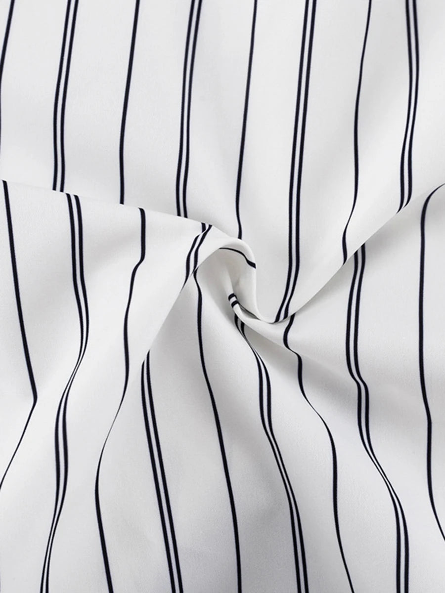 White Loose Spliced Striped Chic Shirts for Women