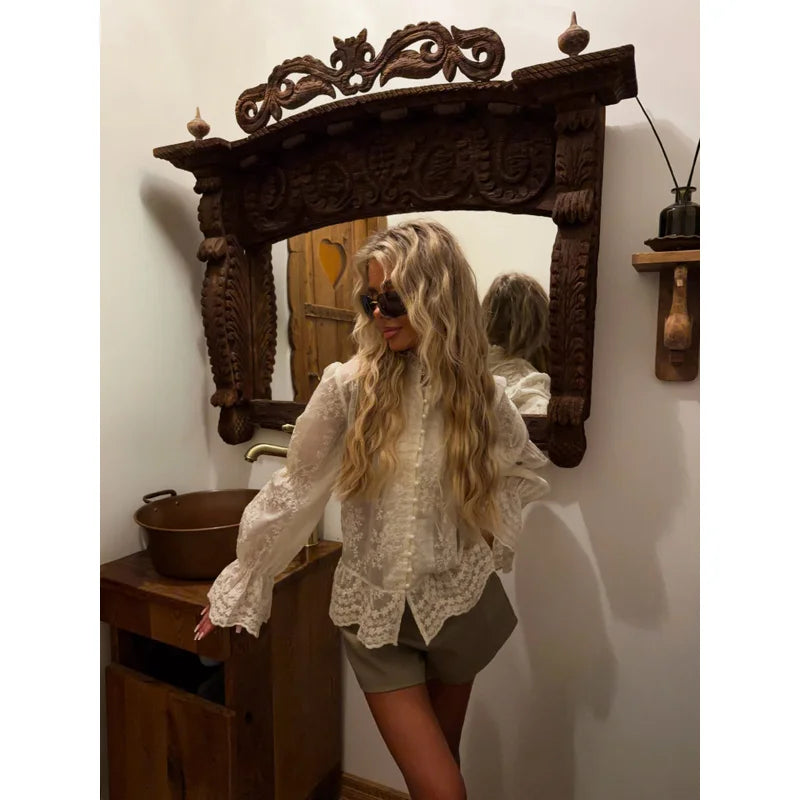 Lace COTTON Shirt - Casual V-Neck Shirt