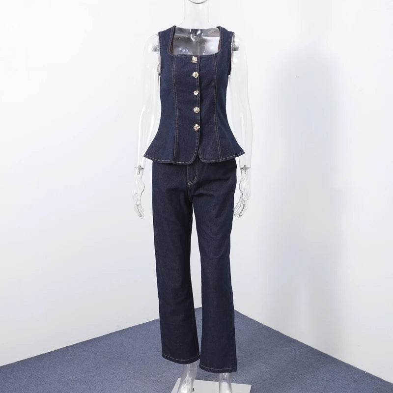 Street -Denim Pants Set