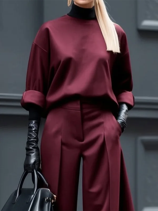 TOP -Burgundy Round Neck Half Sleeves