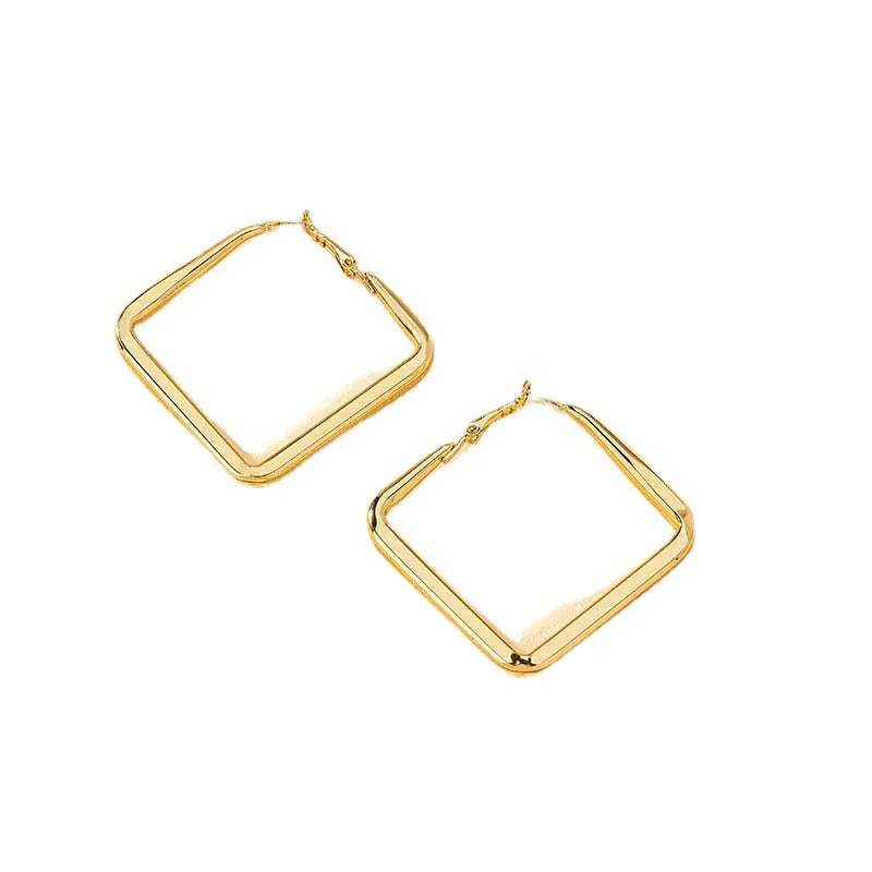 Gold Big Square Hoop Earrings -Metal Geometric Earrings