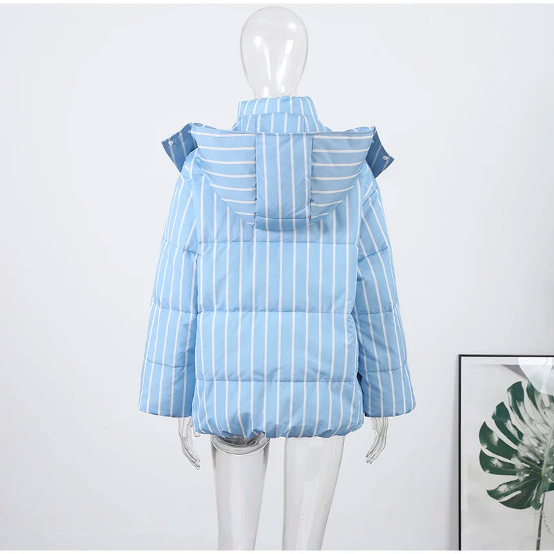 Hooded Cotton Jacket-Zipper Buttons
