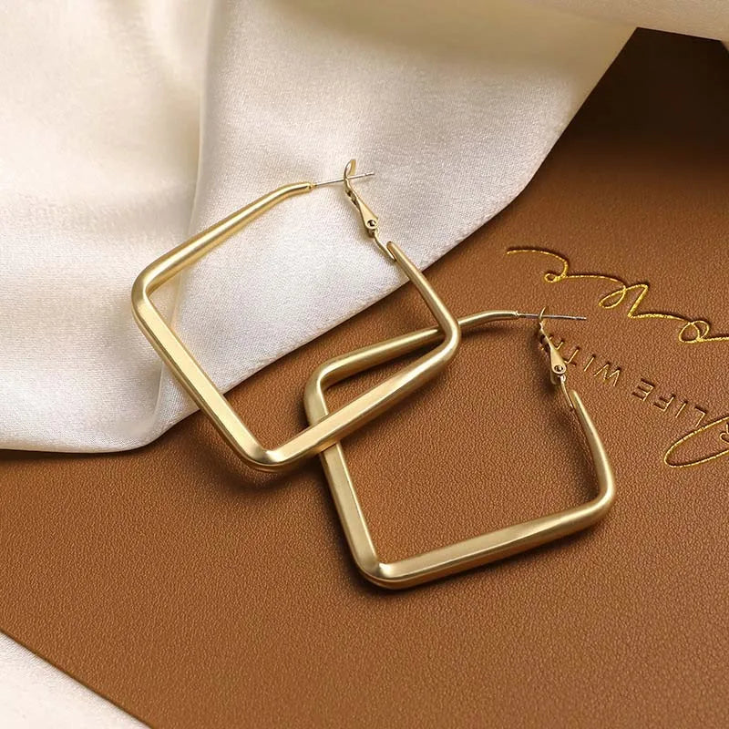 Gold Big Square Hoop Earrings -Metal Geometric Earrings