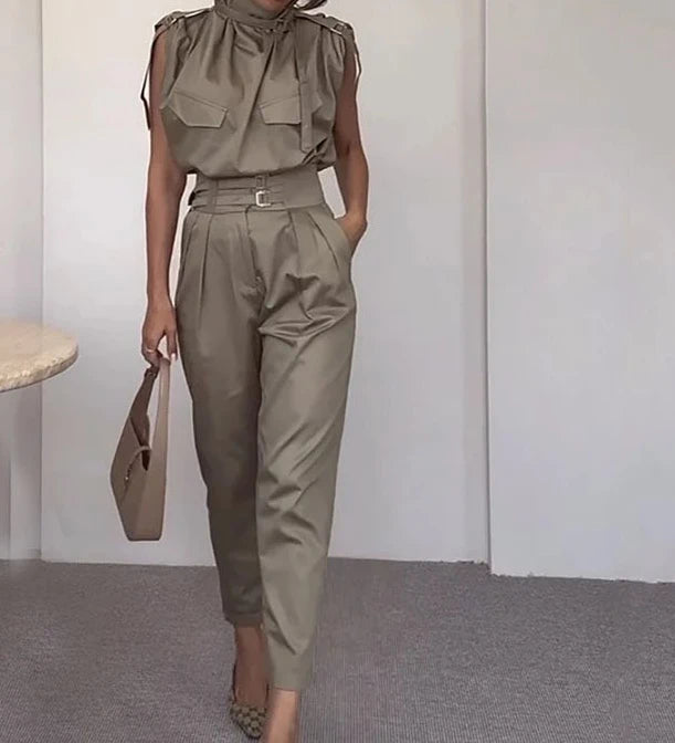 Two Piece Sets - Belt Decorative Pants Set