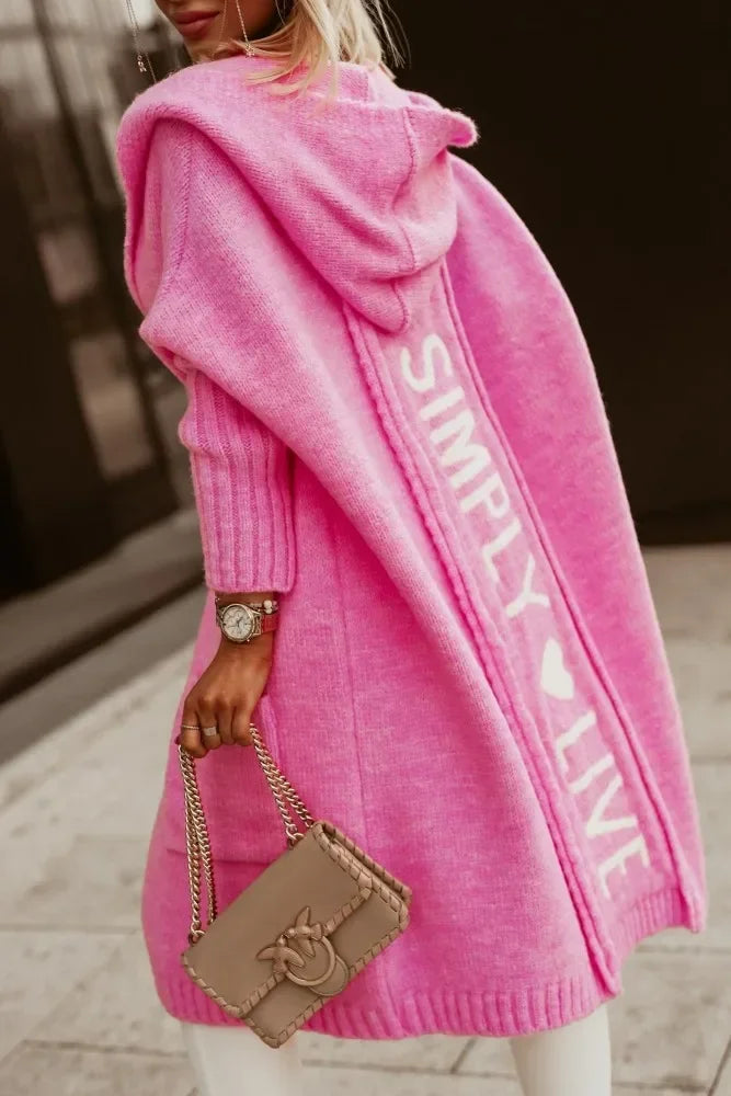 Hooded Cardigan - Letter Printed  Cardigan