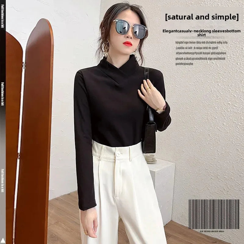 Half High Collar  T-shirt Women's- Autumn Winter Slim