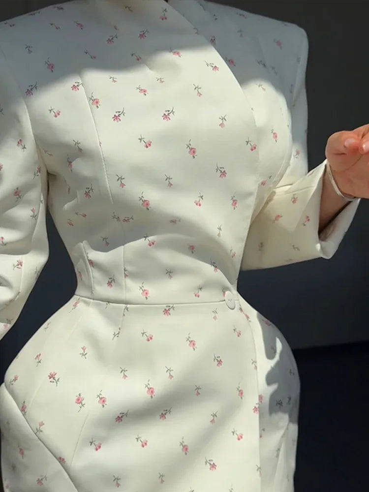 White Floral Shoulder Blazer- Long Sleeve