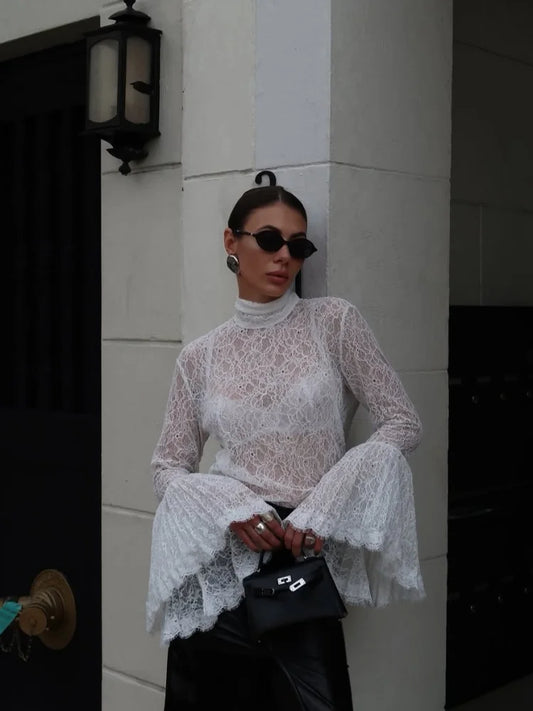Lace Flared  Shirt Chic