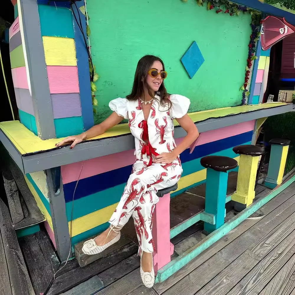 Cartoon Cray Printing Long Pants Set - Sets