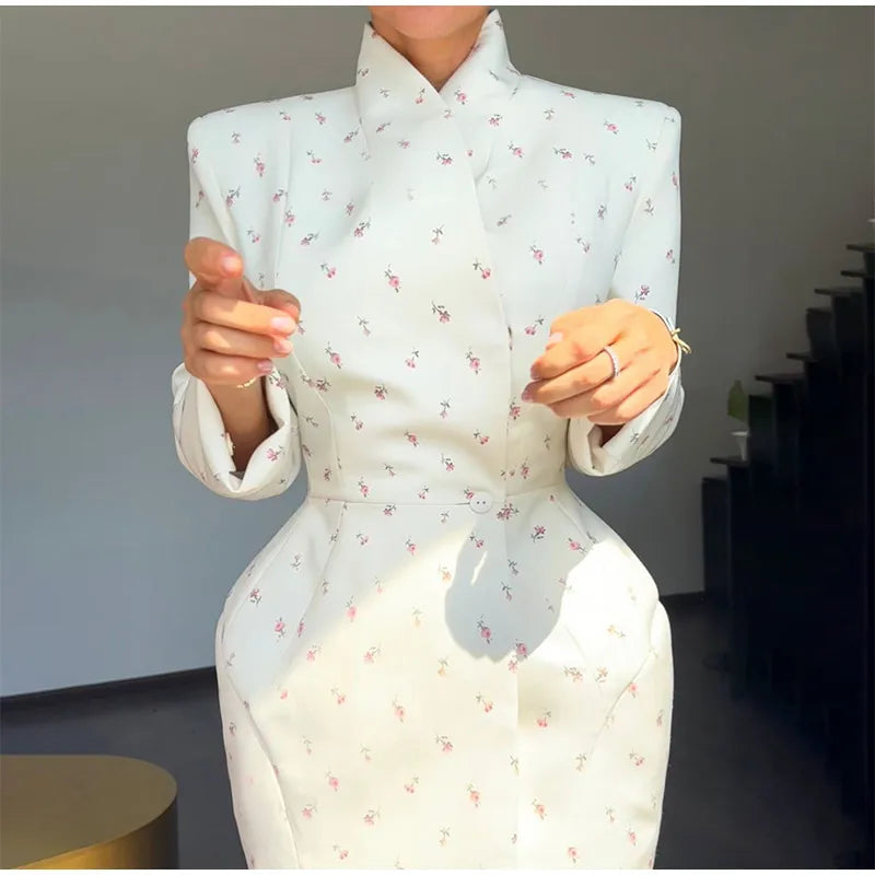 White Floral Shoulder Blazer- Long Sleeve