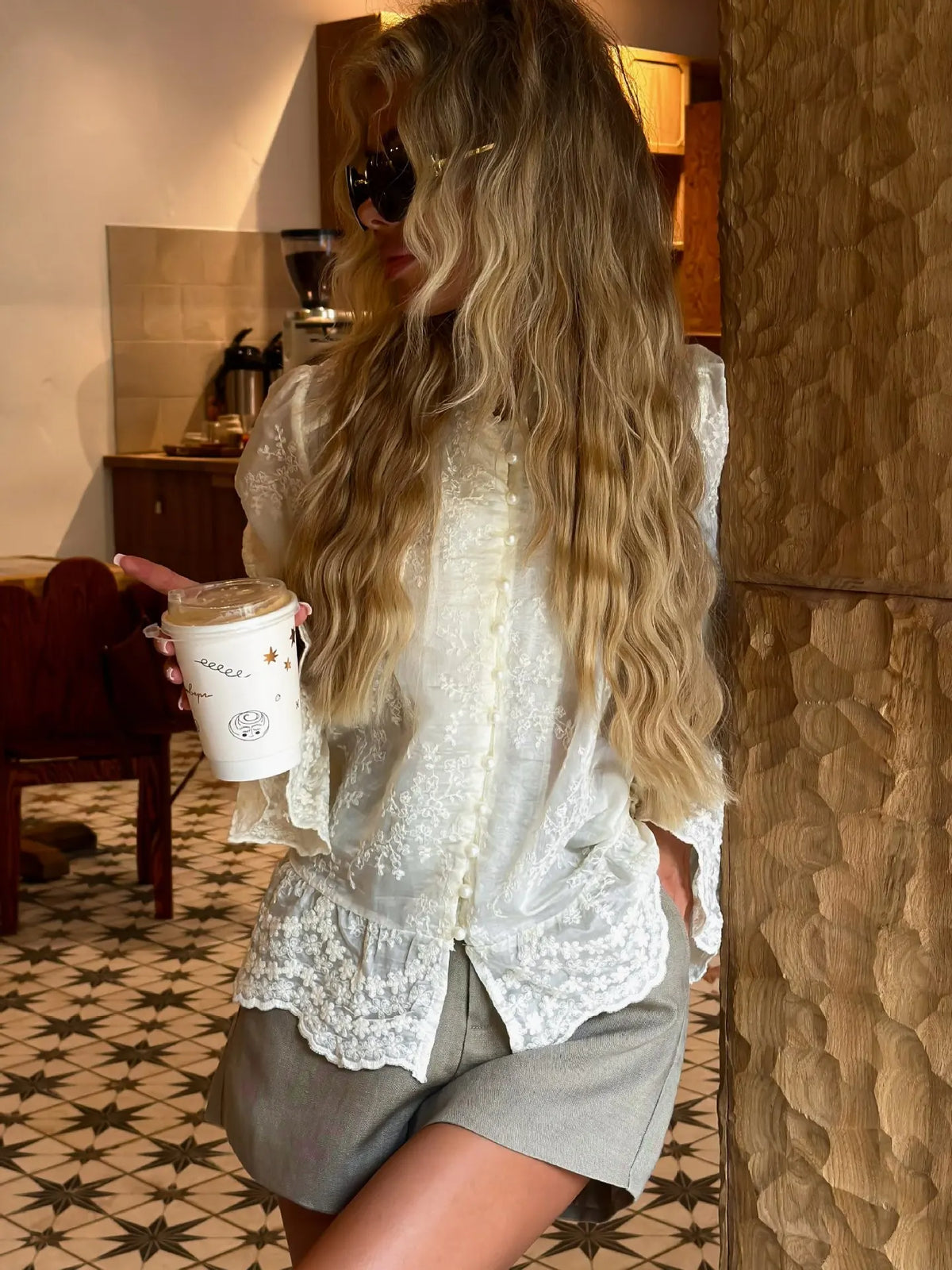 Lace COTTON Shirt - Casual V-Neck Shirt