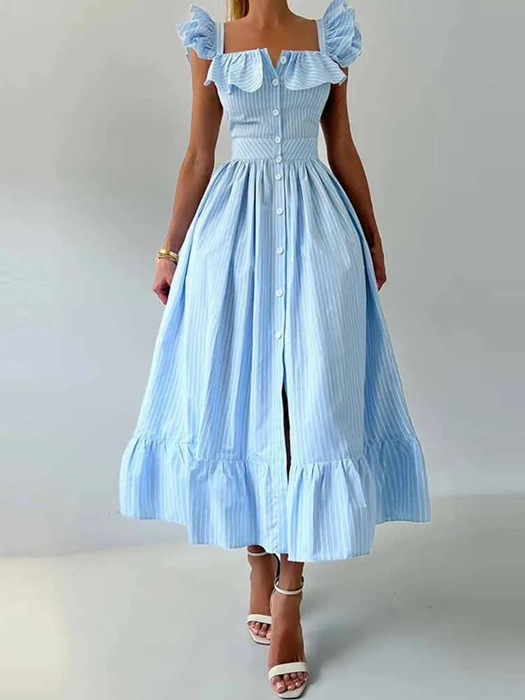 Elegant Ruffle -Flying sleeve dress