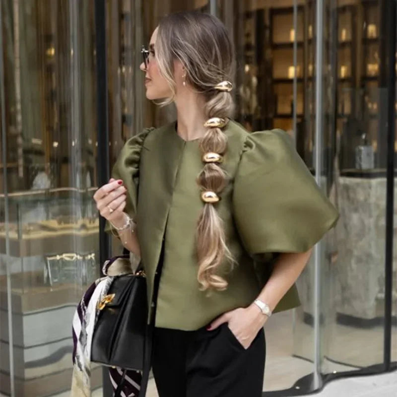 Elegant Stain Puff Sleeve Shirt