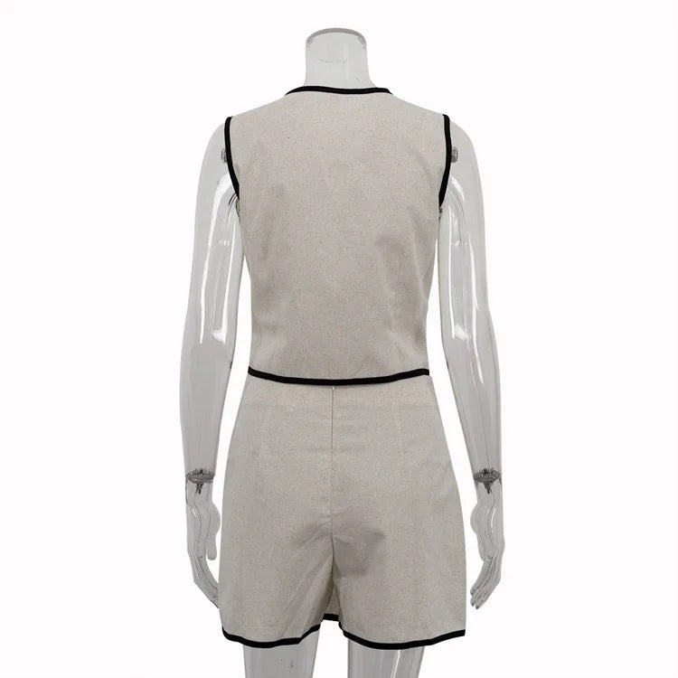 Set - Mini Skirt for summer office with  V-neck