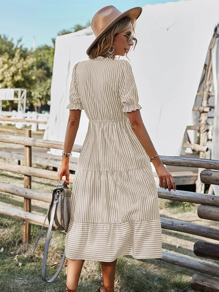 Striped Lantern Sleeve -Summer Dress