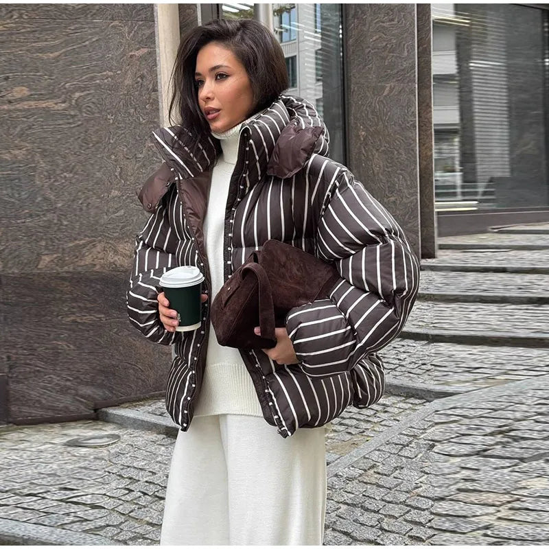 Hooded Cotton Jacket-Zipper Buttons