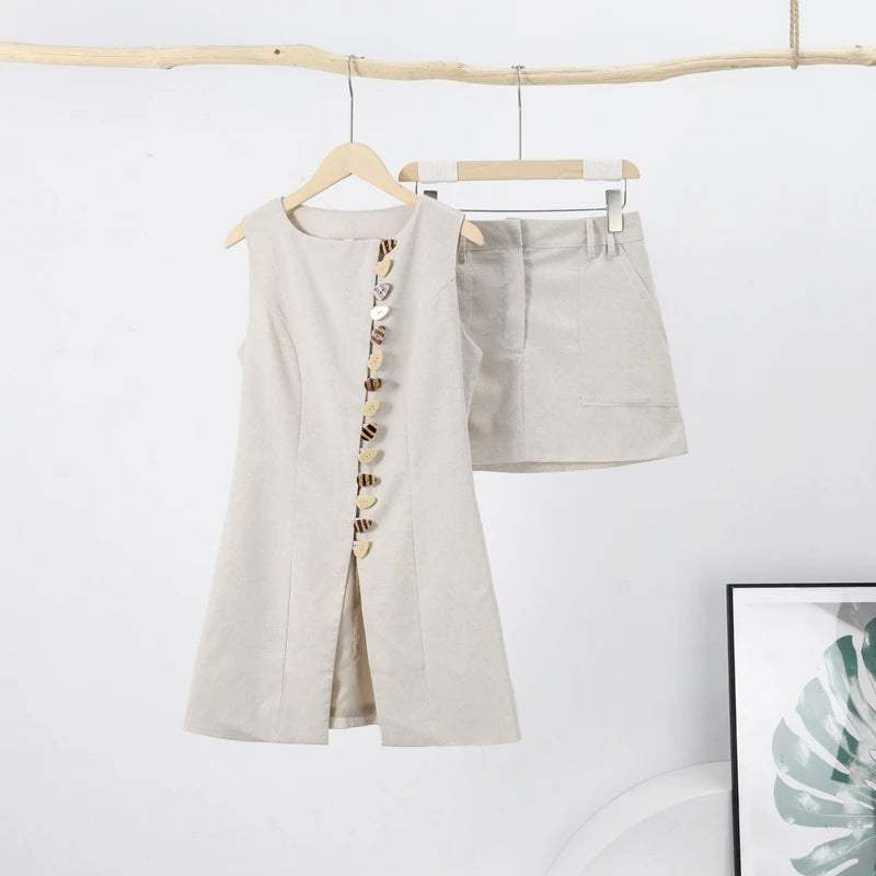 Cotton Linen Vest -Soft Solid Sets 2 Pieces