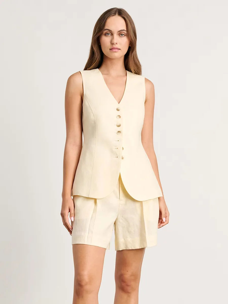 Cotton And Linen - Vest Shorts Set
