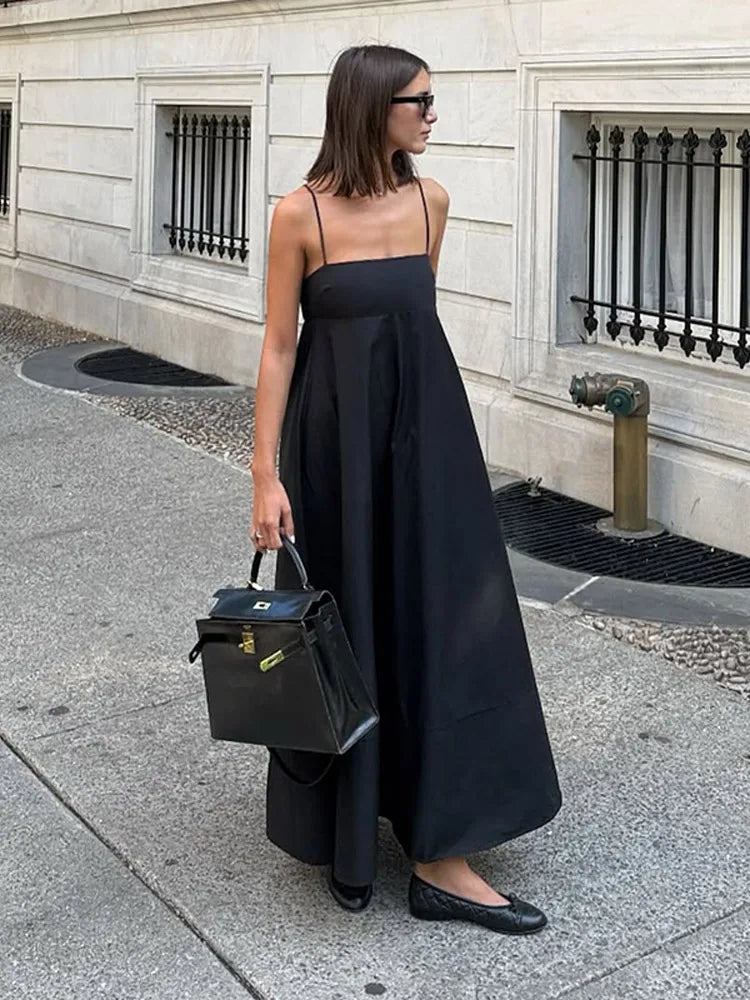 Black Backless Sling Long Dress