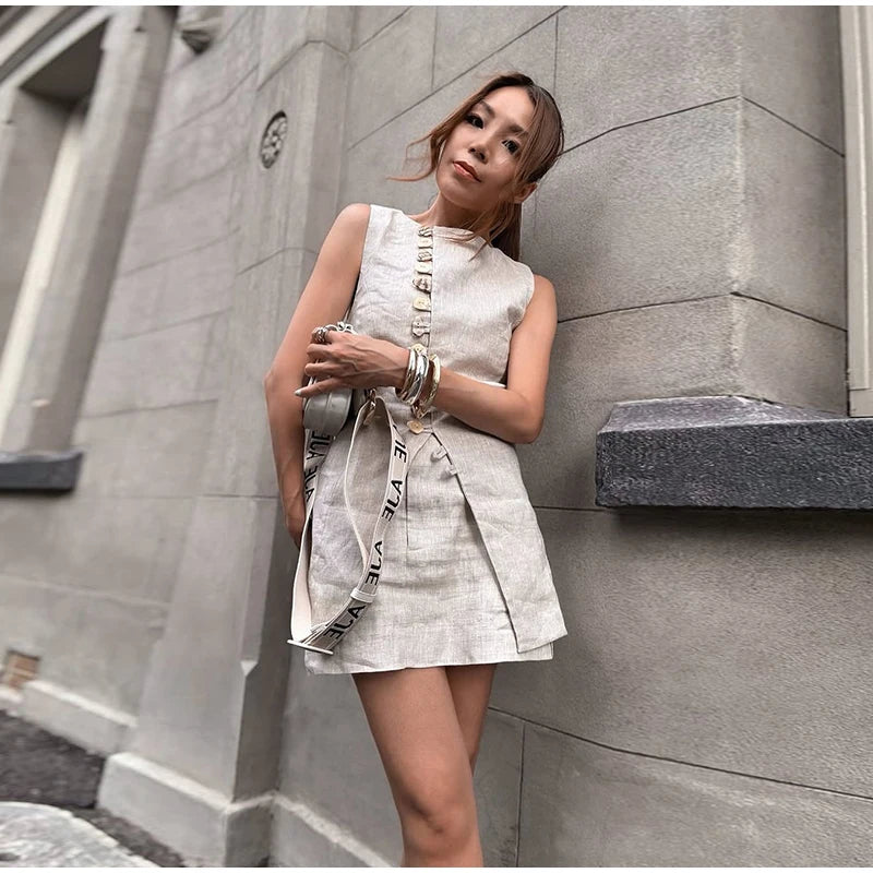 Cotton Linen Vest -Soft Solid Sets 2 Pieces