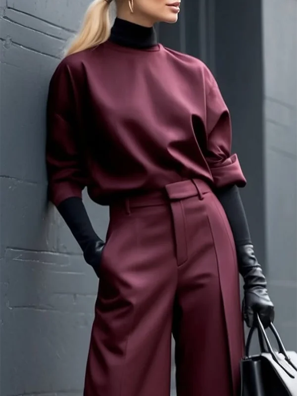 TOP -Burgundy Round Neck Half Sleeves