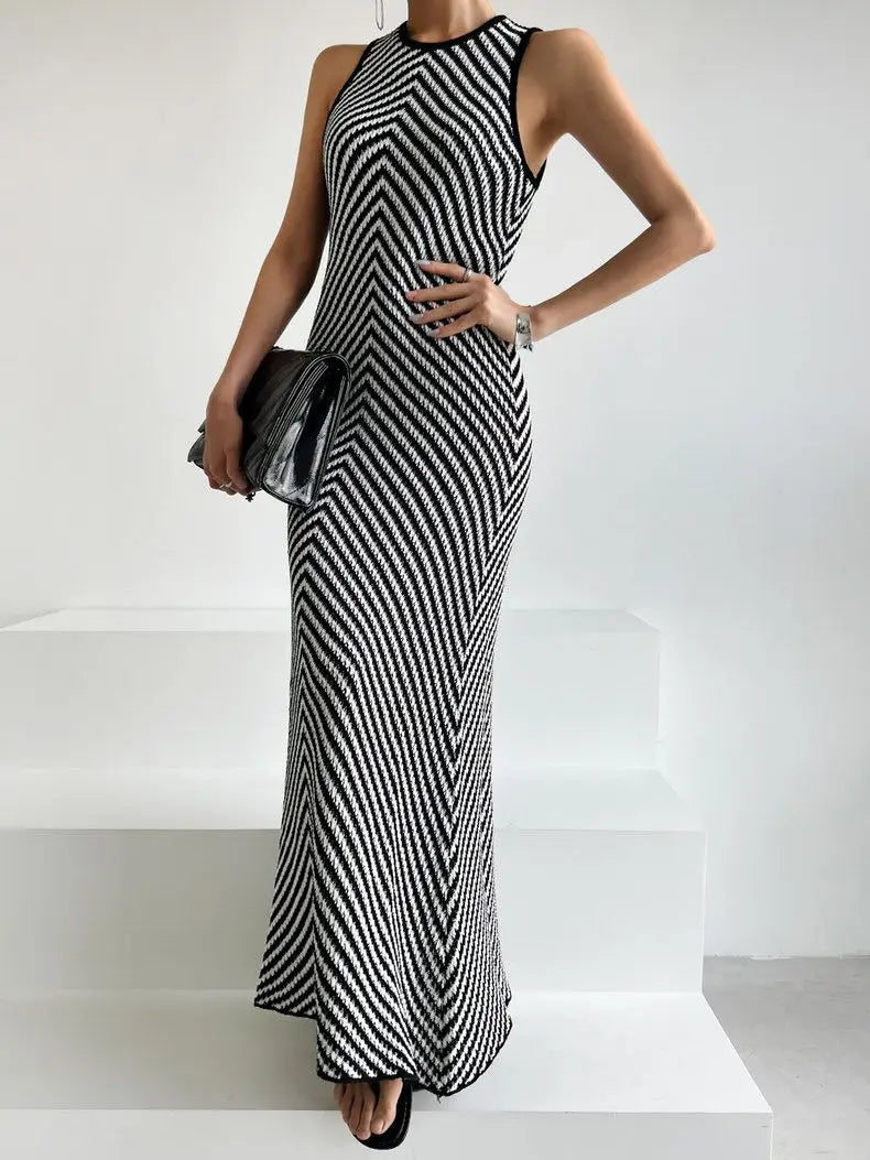 Patchwork Buttocks Slim Fit Sleeveless Knit Dress Summer