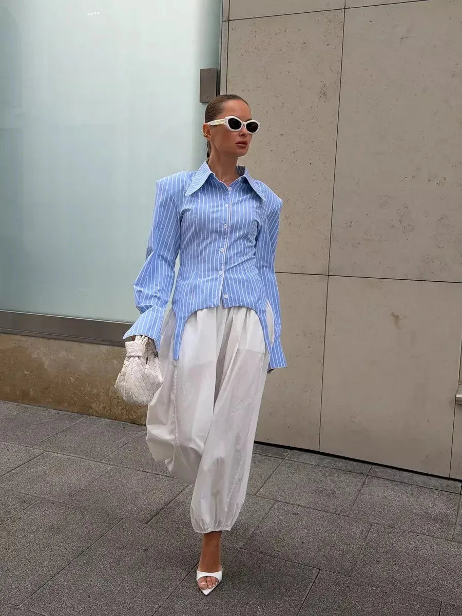 Stripe Slim Shirt -  Trendy Street Blouse