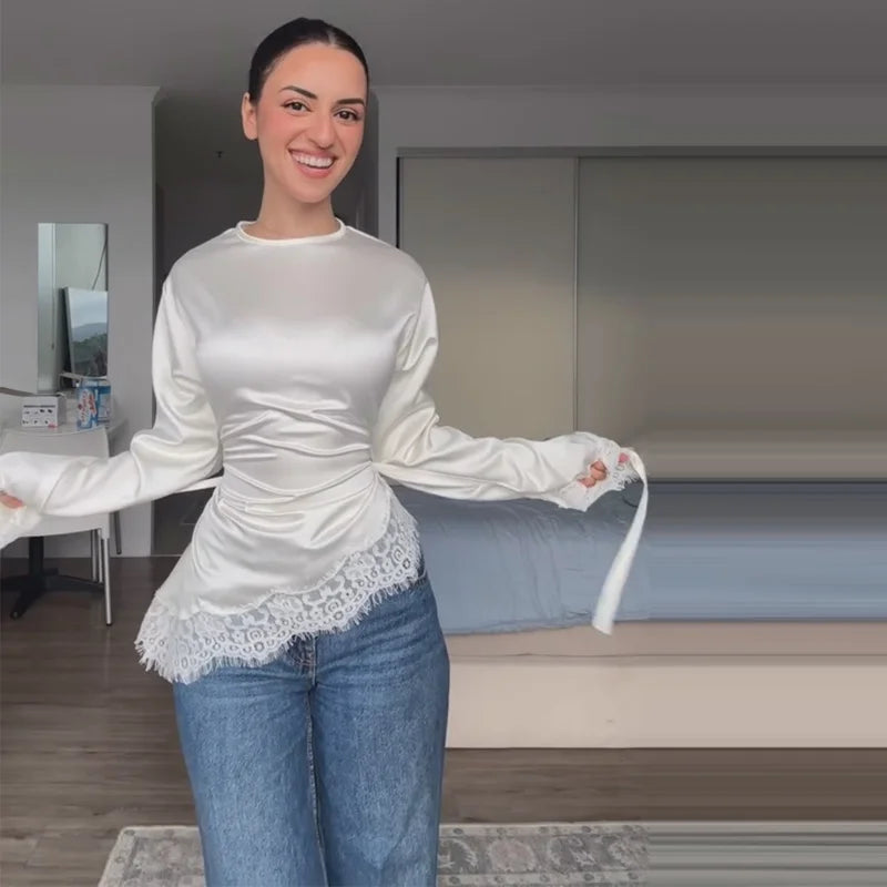 Slim Belted Waist-cinching Round Neck