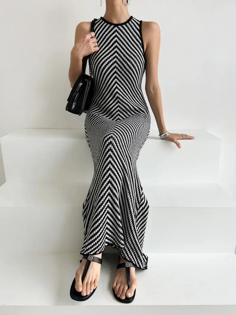 Patchwork Buttocks Slim Fit Sleeveless Knit Dress Summer