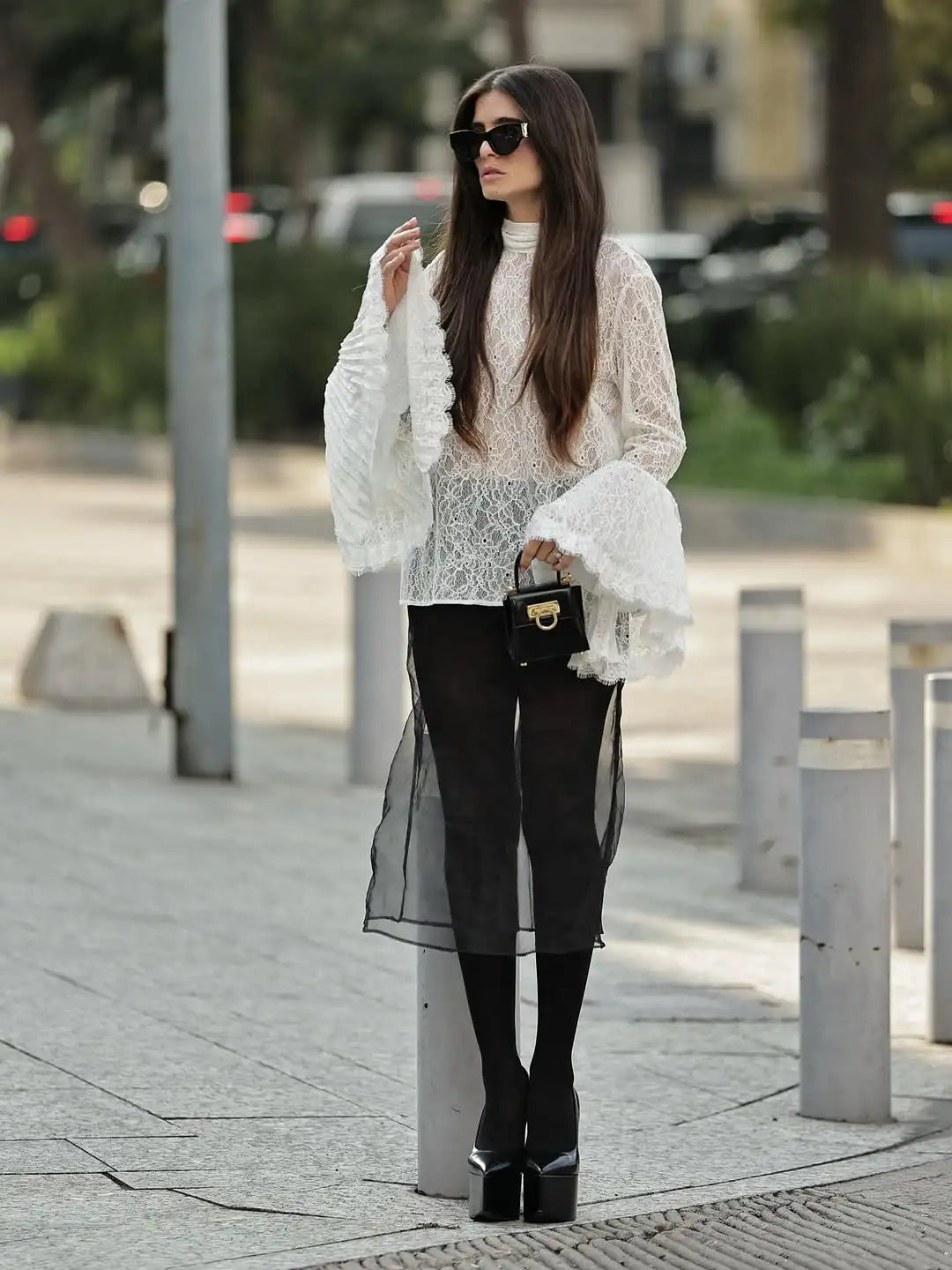 Lace Flared  Shirt Chic