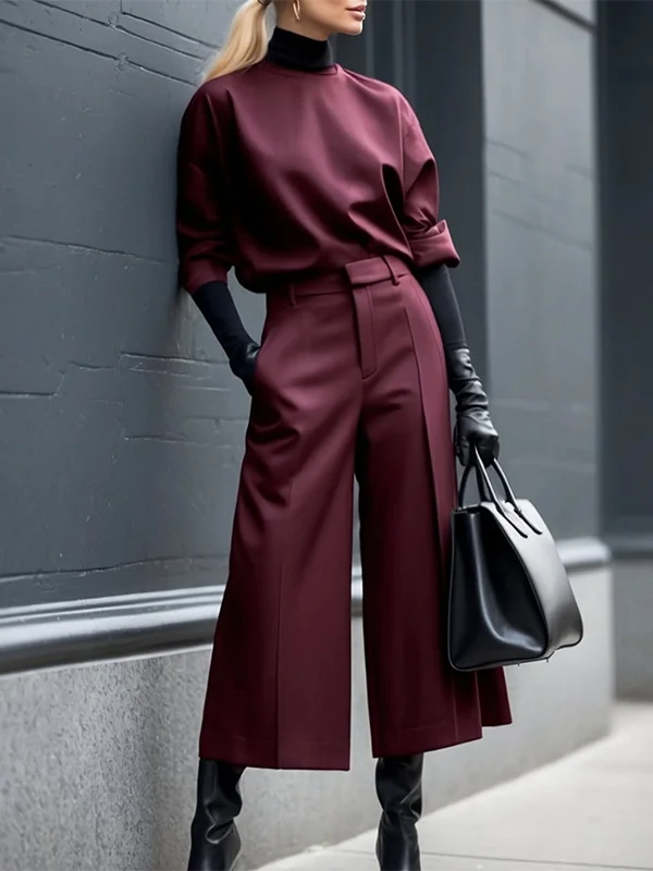 TOP -Burgundy Round Neck Half Sleeves