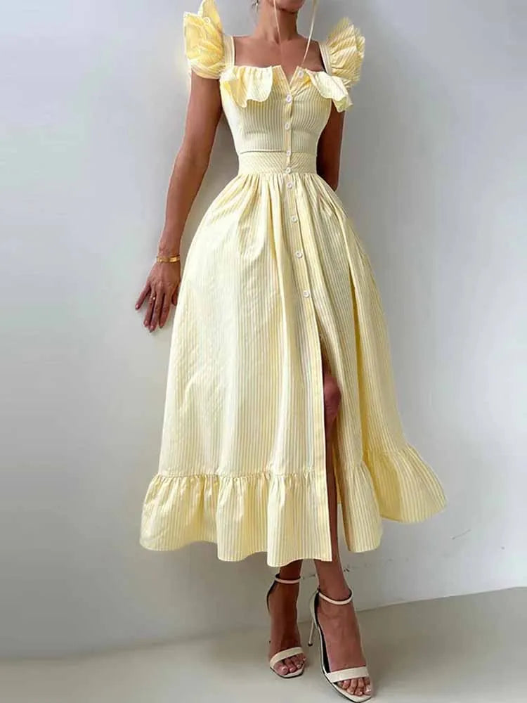 Elegant Ruffle -Flying sleeve dress