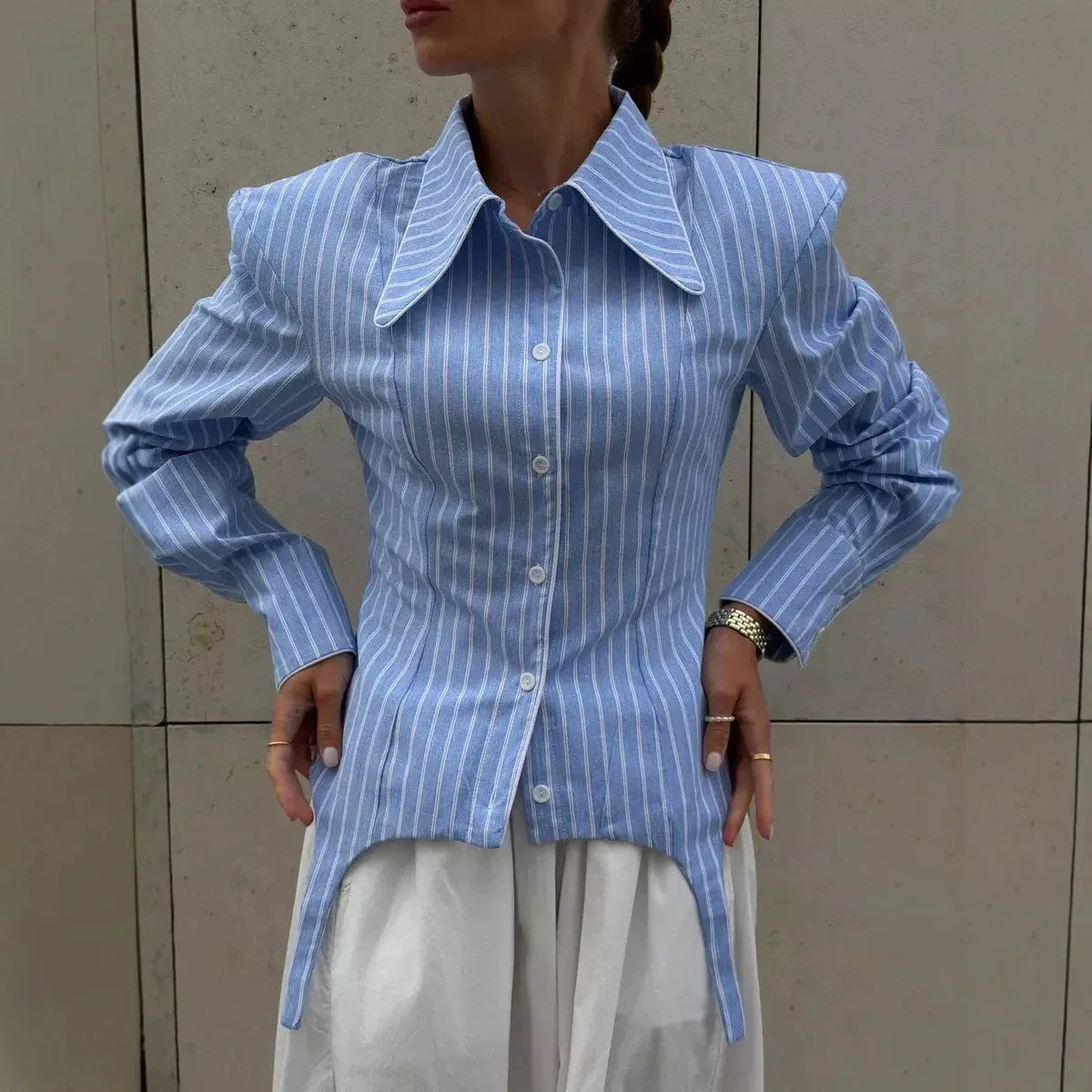 Stripe Slim Shirt -  Trendy Street Blouse