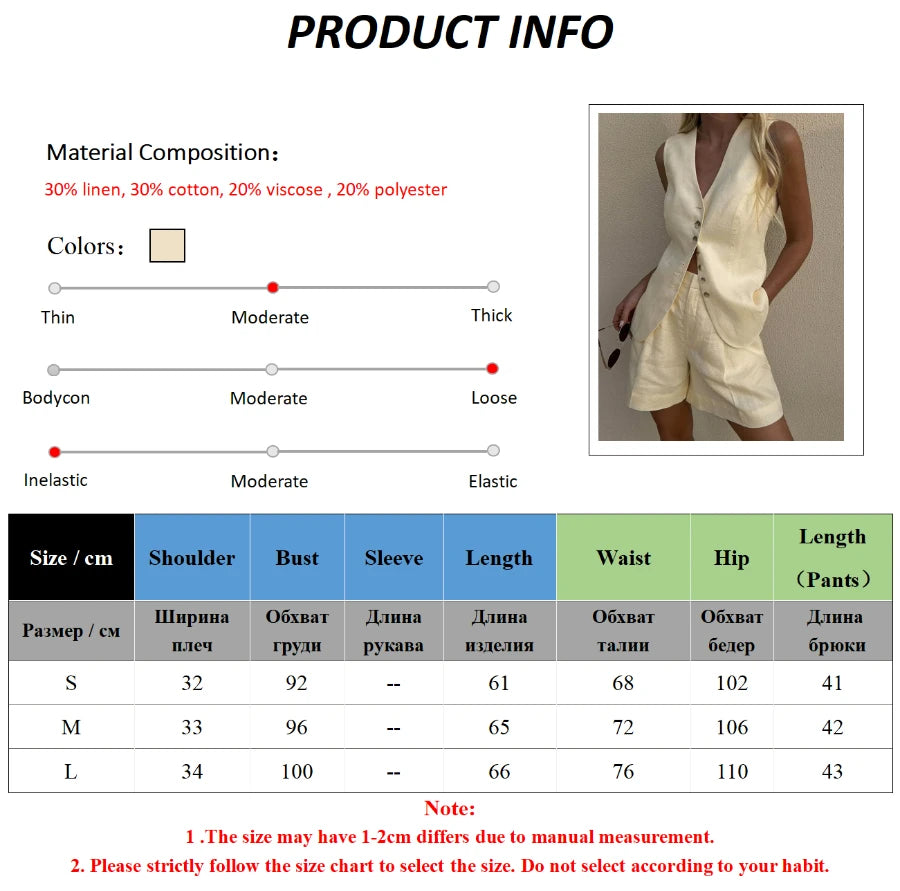 Cotton And Linen - Vest Shorts Set