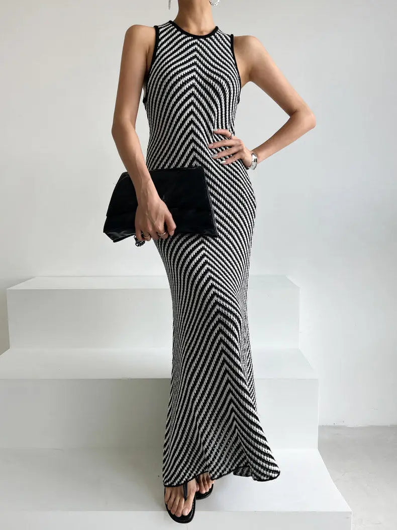 Patchwork Buttocks Slim Fit Sleeveless Knit Dress Summer