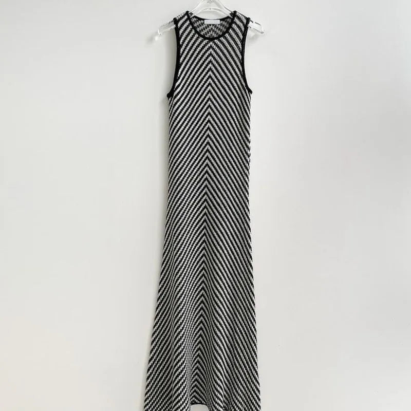 Patchwork Buttocks Slim Fit Sleeveless Knit Dress Summer