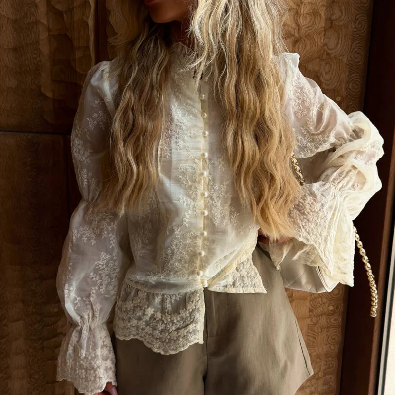 Lace COTTON Shirt - Casual V-Neck Shirt
