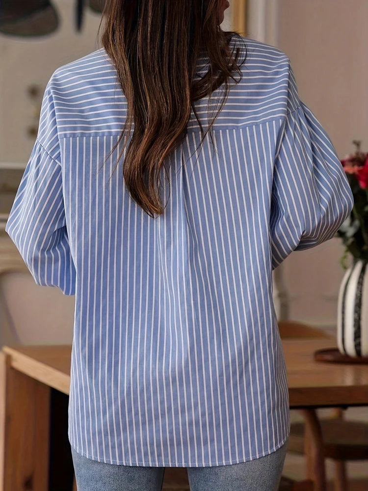 Relaxed-Fit Striped Lace-Panel Blouse