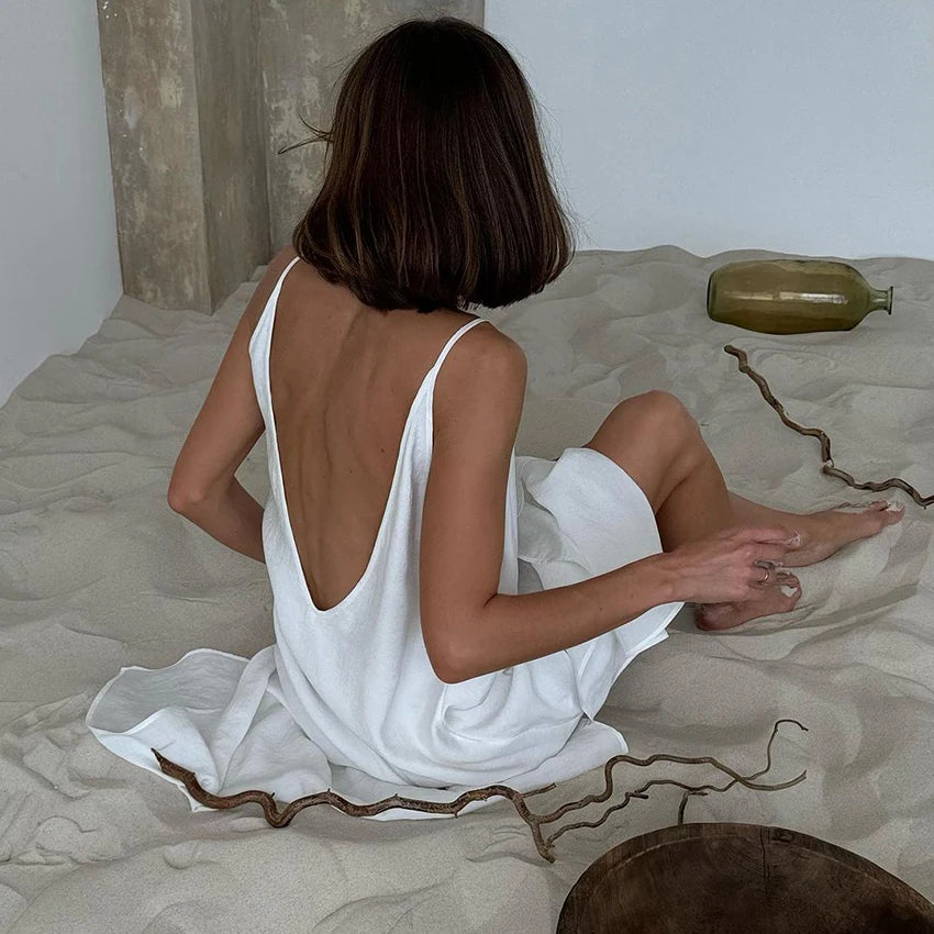 White Long Dress -Straight Robes Nightgown
