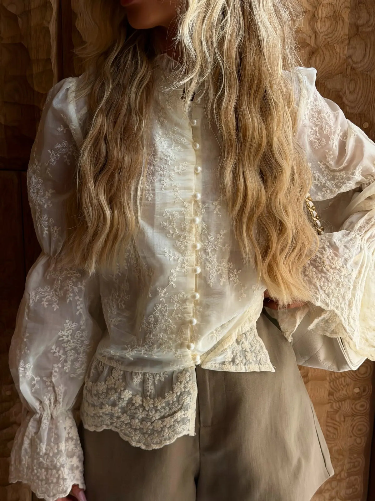 Lace COTTON Shirt - Casual V-Neck Shirt