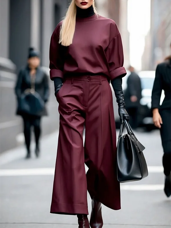 TOP -Burgundy Round Neck Half Sleeves